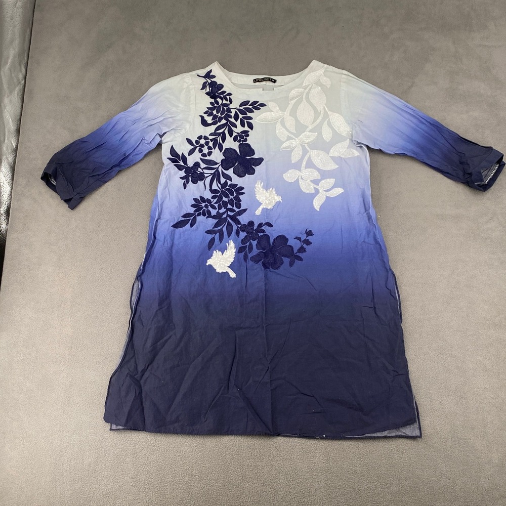 Limelight Womens‎ Blue White Ombre Embroidered Bird Floral Tunic Top Size M